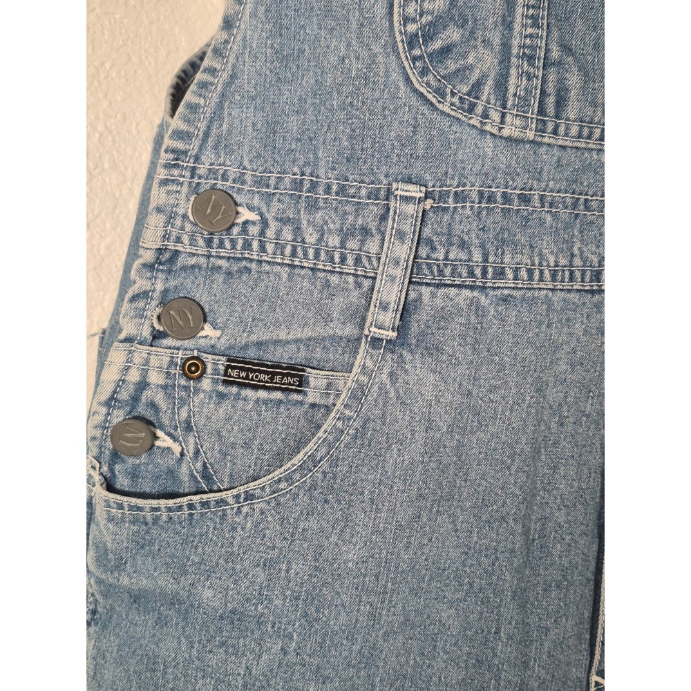 New York Jeans Vintage 90s Denim Shortalls Light Wash Blue Overalls Shorts L - Picture 4 of 10